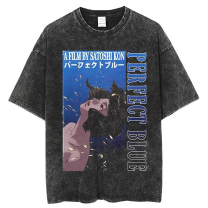 Japanese Anime Vintage Washed Perfect Blue T Shirt Men Women