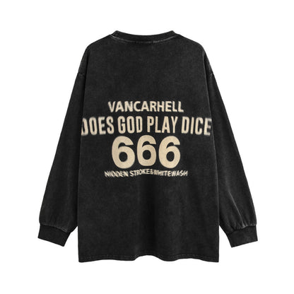 Men Long Sleeve T-Shirt Dice Printing Worn Looking Washed-out