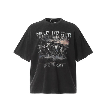 Unisex T-Shirts Old Vintage FOG Battle of the Gods Print Loose Tee