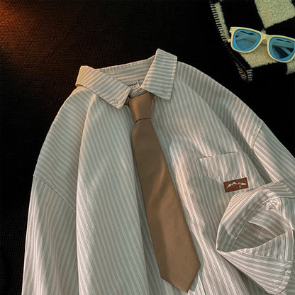Men Shirts Striped Long Sleeve Shirt Vintage Cityboy Coat