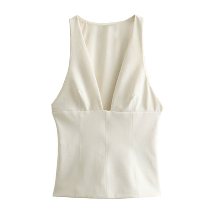 Women Tops Summer V-neck Slim Top Slim Vest