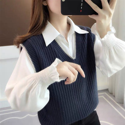Women Knitted Pullover V-neck Knitted Vest Vest Jacket