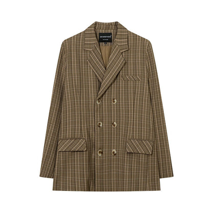 Women Jackets Plaid Blazer Oversize Vintage