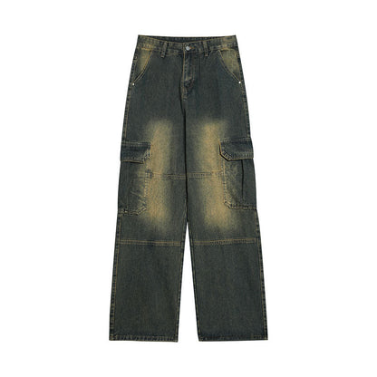 Men Jeans Retro Loose Wide-Leg Straight Trousers