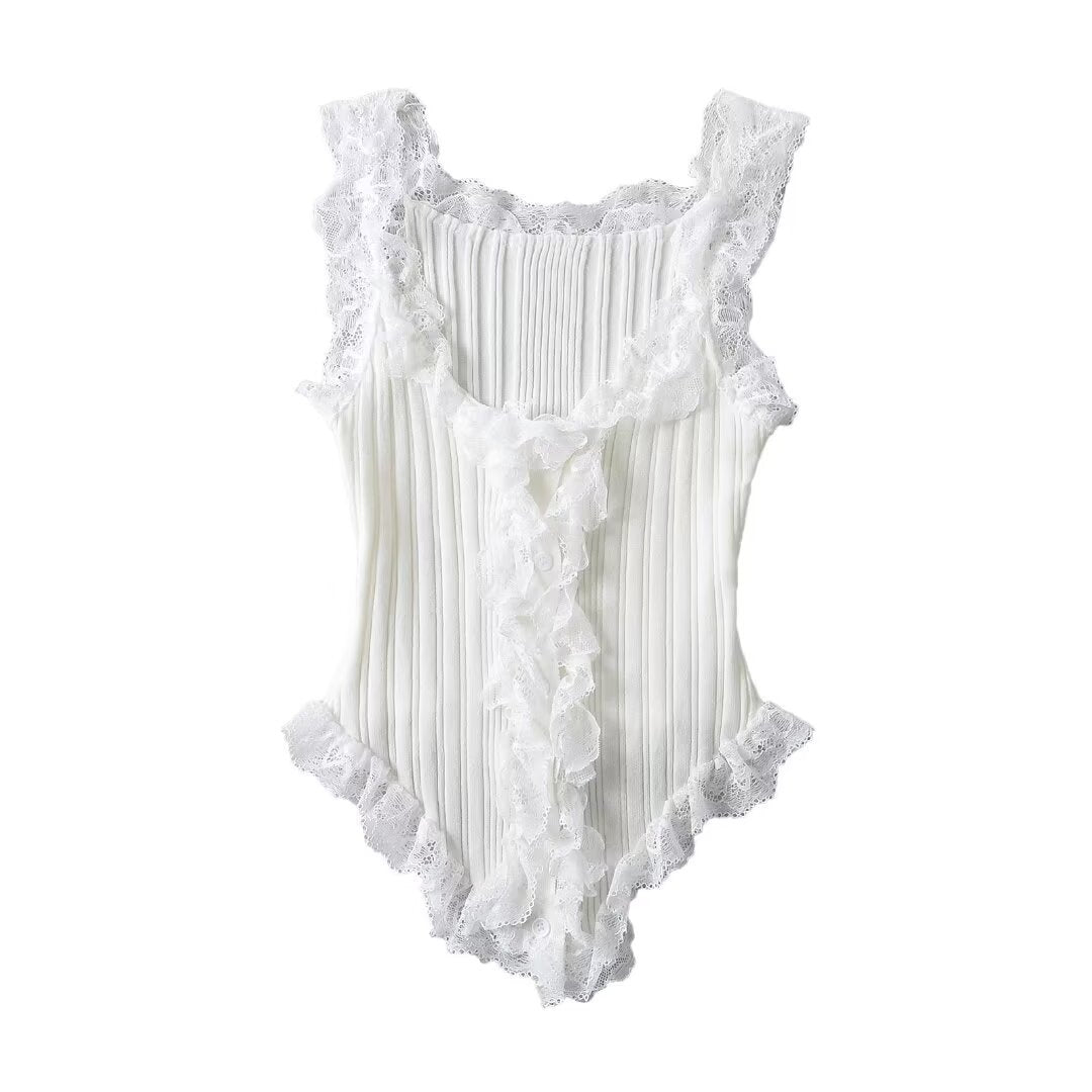 Women Tops Summer Lace Knitted Vest Slim Top