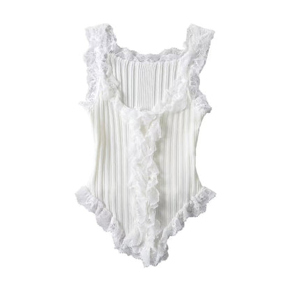 Women Tops Summer Lace Knitted Vest Slim Top