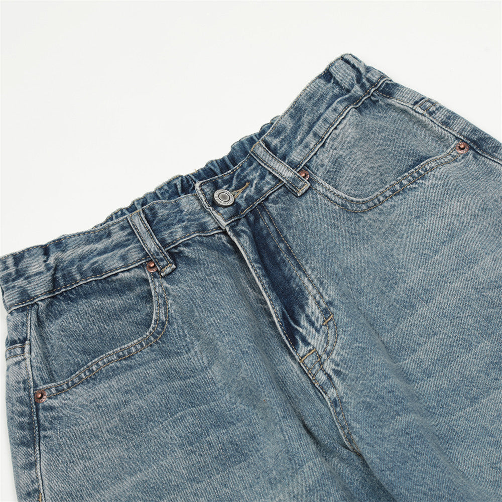 Men Jeans Solid Color Loose Distressed Wide Leg Leisure