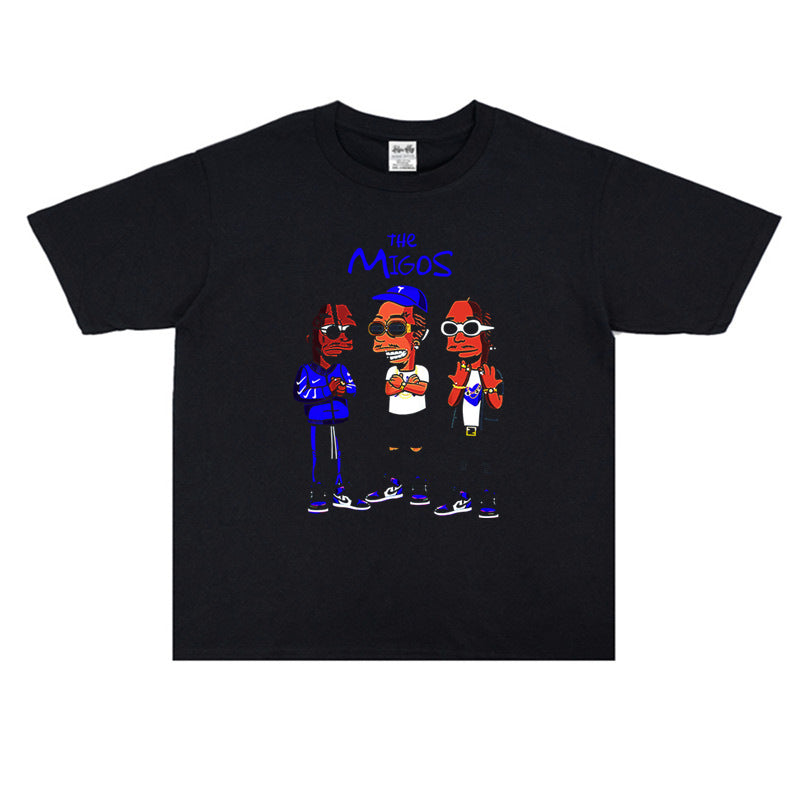 Rock Star T Shirt Polo Club American Rap Combination Mios Character Printed T-shirt Short Sleeve Loose Men and Women