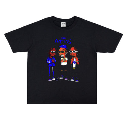 Rock Star T Shirt Polo Club American Rap Combination Mios Character Printed T-shirt Short Sleeve Loose Men and Women