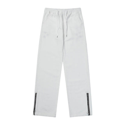 Men Sweatpants Pocket Wings Embroidered Straight Zipper Slit Jeans