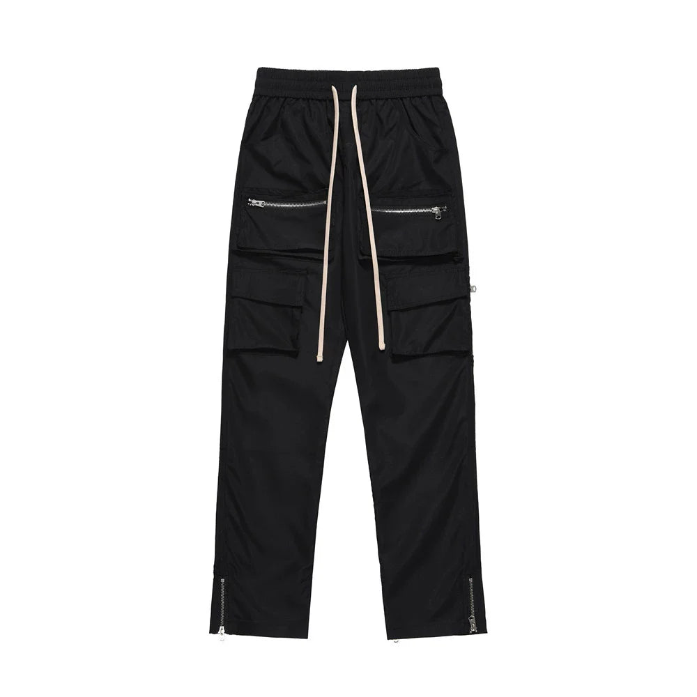 Men Sweatpants Multi-Pocket Workwear Casual Pants Loose Casual Zipper Split Straight Trousers