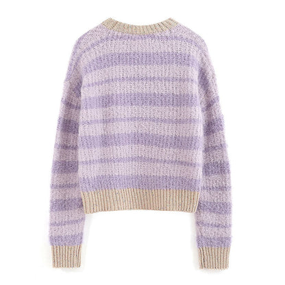 Women Sweater Gradient Color Striped Knitted All-Matching Casual Sweater