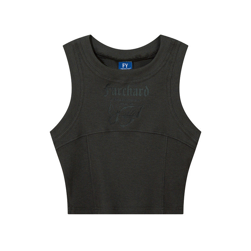 Women Vest Old School Letter Print Sleeveless T-shirt Female Vintage Vest