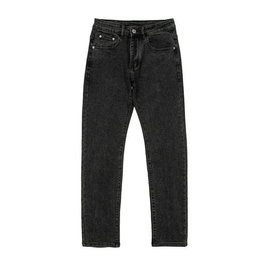 Men Jeans Washed Distressed Solid Color Straight Jeans