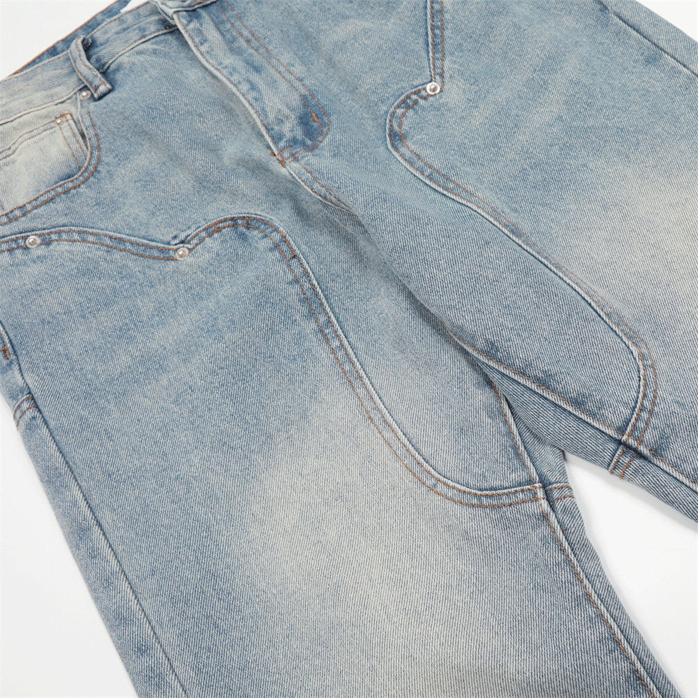 Men Jeans Personality Stitching Ground White Slightly Flared