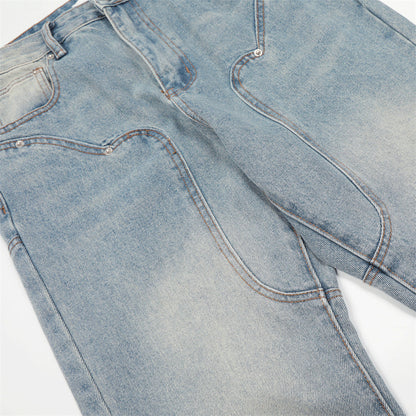 Men Jeans Personality Stitching Ground White Slightly Flared