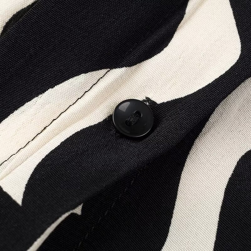 Women Tops Summer Wave Pattern Shirt Single-Breasted Mid-Length Top