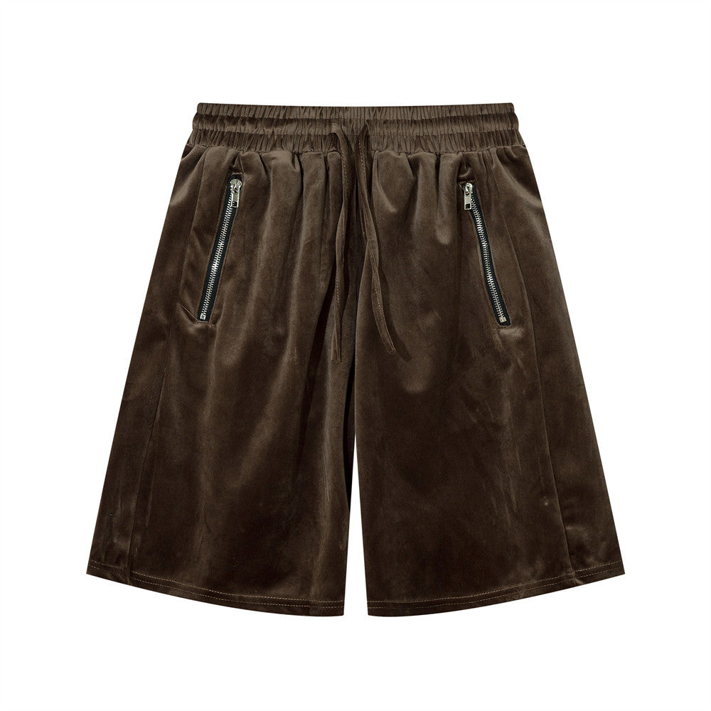 Men Shorts Casual Shorts Summer Elastic Waist Zipper Pocket Sports
