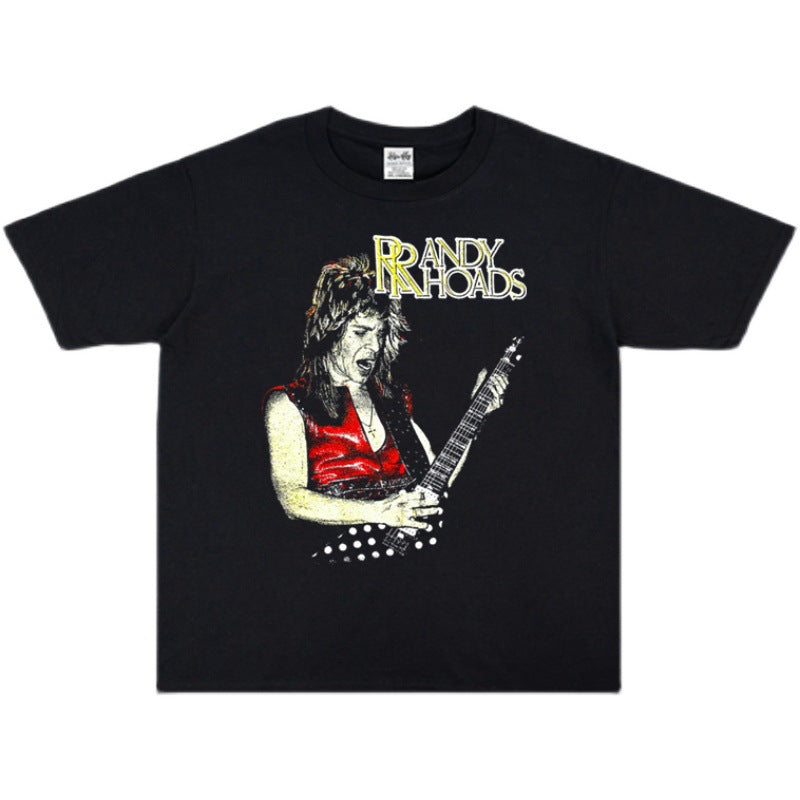 Rock Star T Shirt Randy Rhoads Rock Character Printed T-shirt Short Sleeve Loose Men and Women
