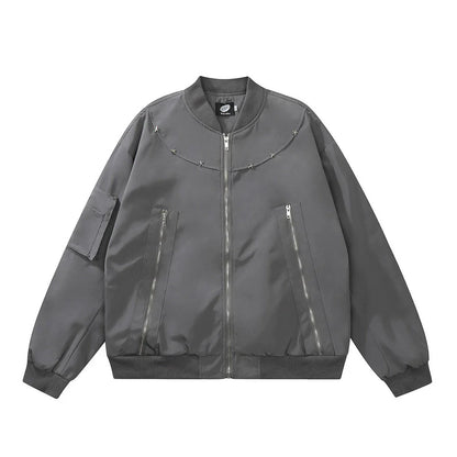 Men Jacket Coat Spring and Autumn Zipper Design Stitching Tooling Baseball Uniform