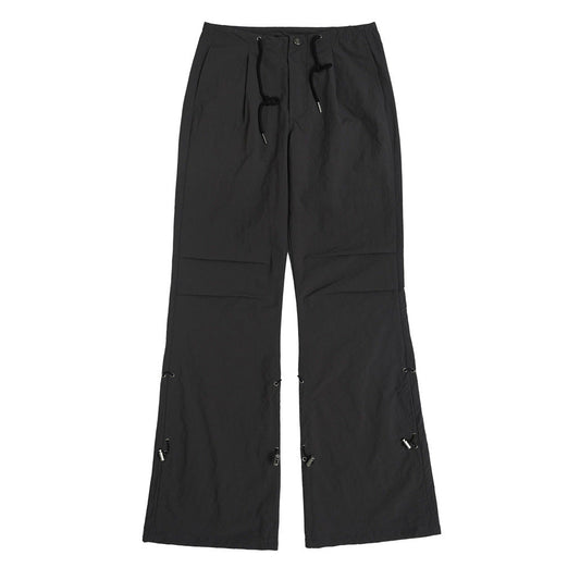 Men Sweatpants Flared Casual Pants Loose Knee Pleated Drawstring Wide Leg Mop Pants