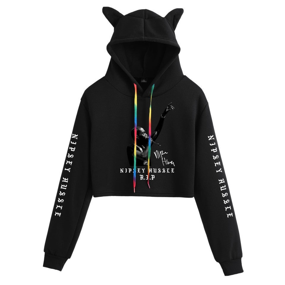 Nipsey Hussle Hoodie Rap Loose Cat Ears Sweater for Women