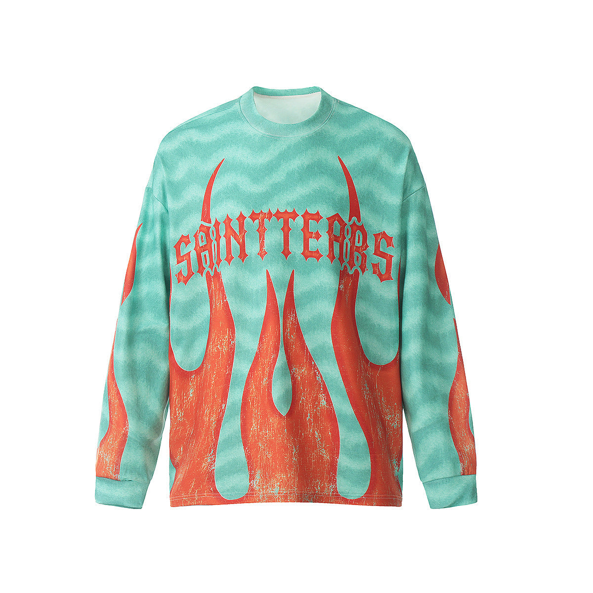 Mens Long Sleeve Shirt Saint Michael Flame Pattern Long Sleeve