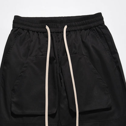 Men Sweatpants Multi-Pocket Slacks Pure Color Elastic Waist Straight-Leg Pants Baggy Pants Zipper Pants