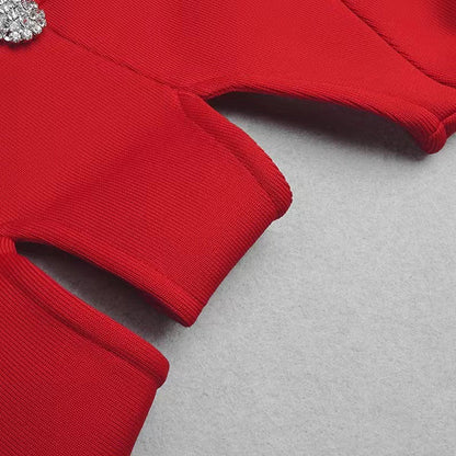 Women Evening Dress V-neck Bandage Dress Long Sleeve Simple Hollow Dress