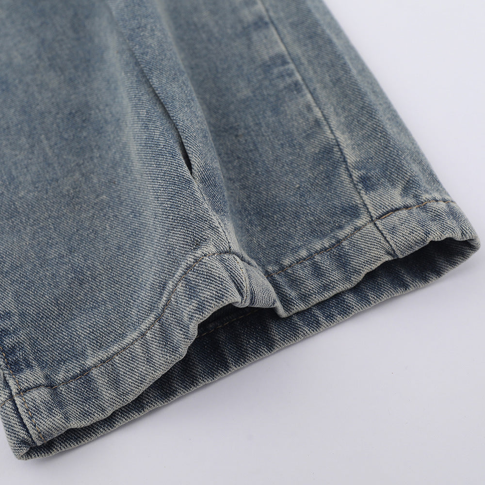 Women Pants Jeans Distressed Loose Straight-Leg Wide-Leg Pants