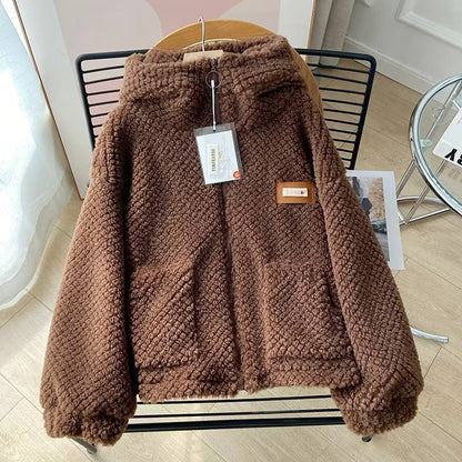 Women Cotton Coat Lamb Fur Coat Rabbit Ear Hat