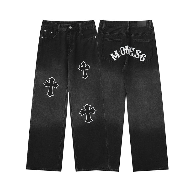 Men Jeans XINGX Graffiti Distressed Straight Jeans