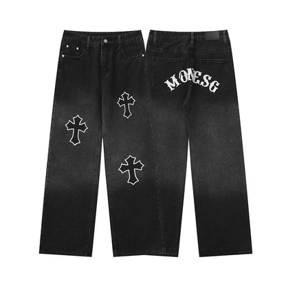 Men Jeans XINGX Graffiti Distressed Straight Jeans