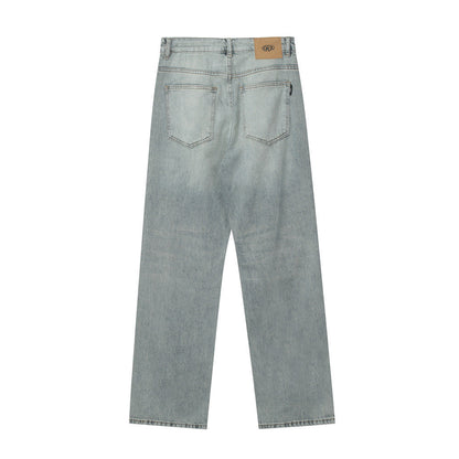 Men Jeans Ripped Distressed Loose Retro Leisure