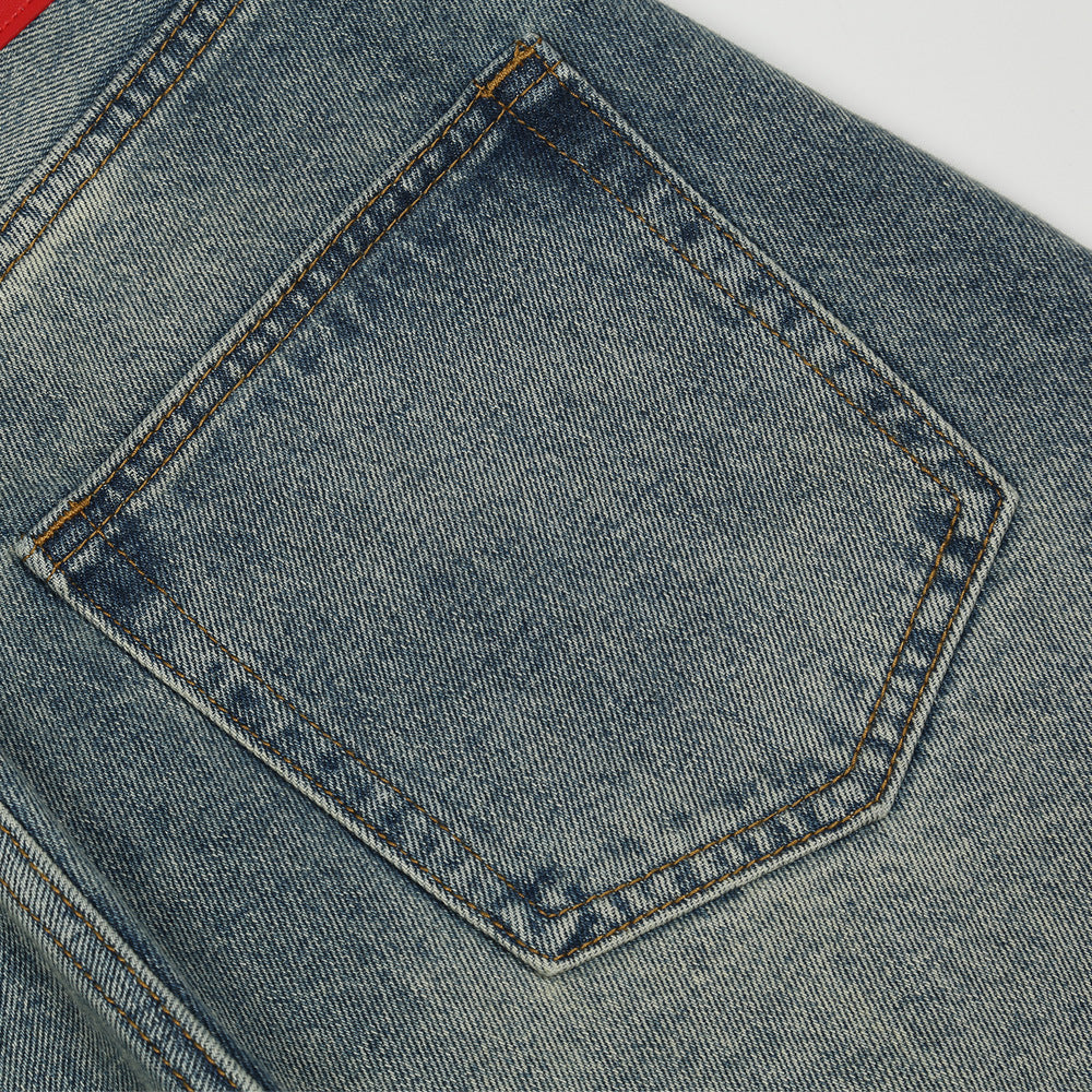 Men Jeans Solid Color Distressed Loose and Simple Trend