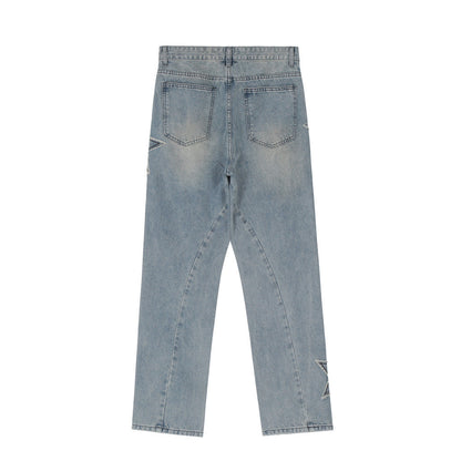 Men Jeans Five-Pointed Star Paste Cloth Embroidery Loose