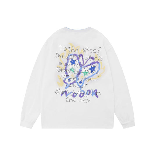 Men Long Sleeve T-Shirt Graffiti Butterfly Print Niche Cotton