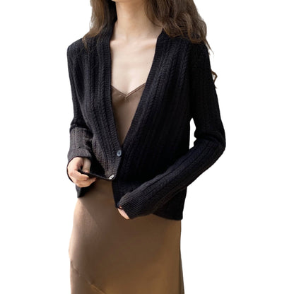 Women Cardigan Sweater Autumn Winter Retro Twist Knitted Cardigan Jacket V-neck Long Sleeve Sweater 8t3102