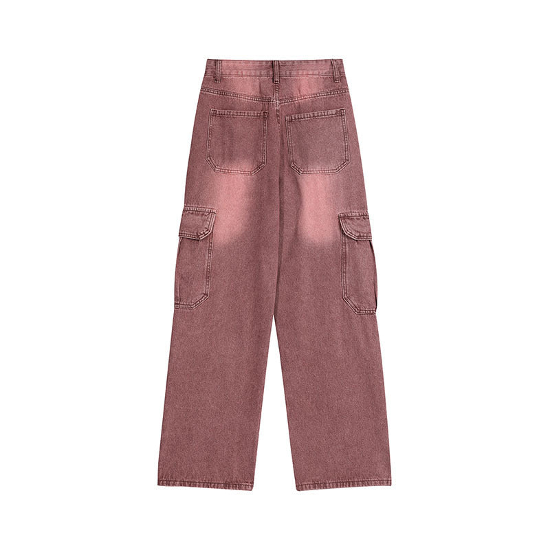 Men Jeans Retro Loose Wide-Leg Straight Trousers