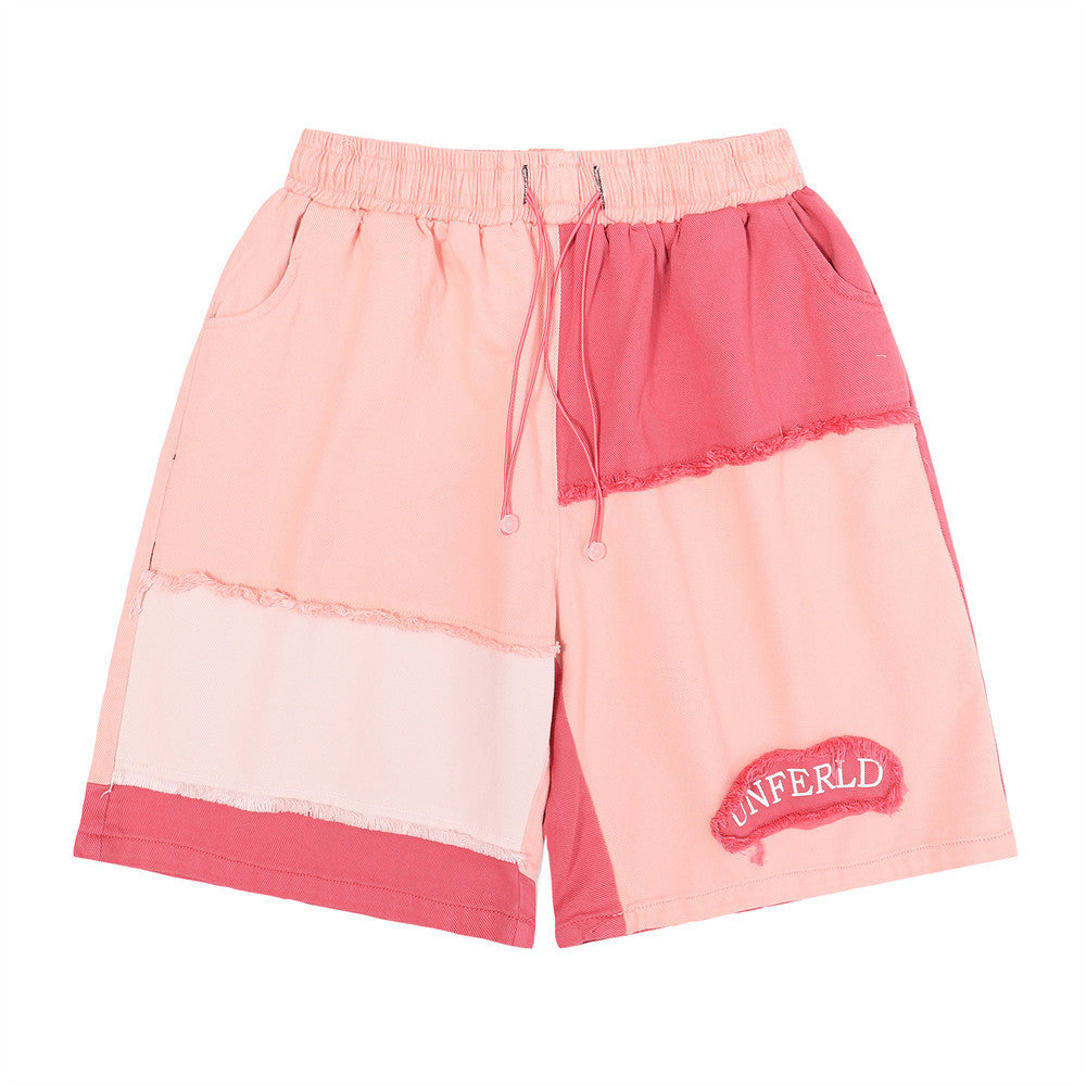 Men Shorts Stitching Love Patch Loose