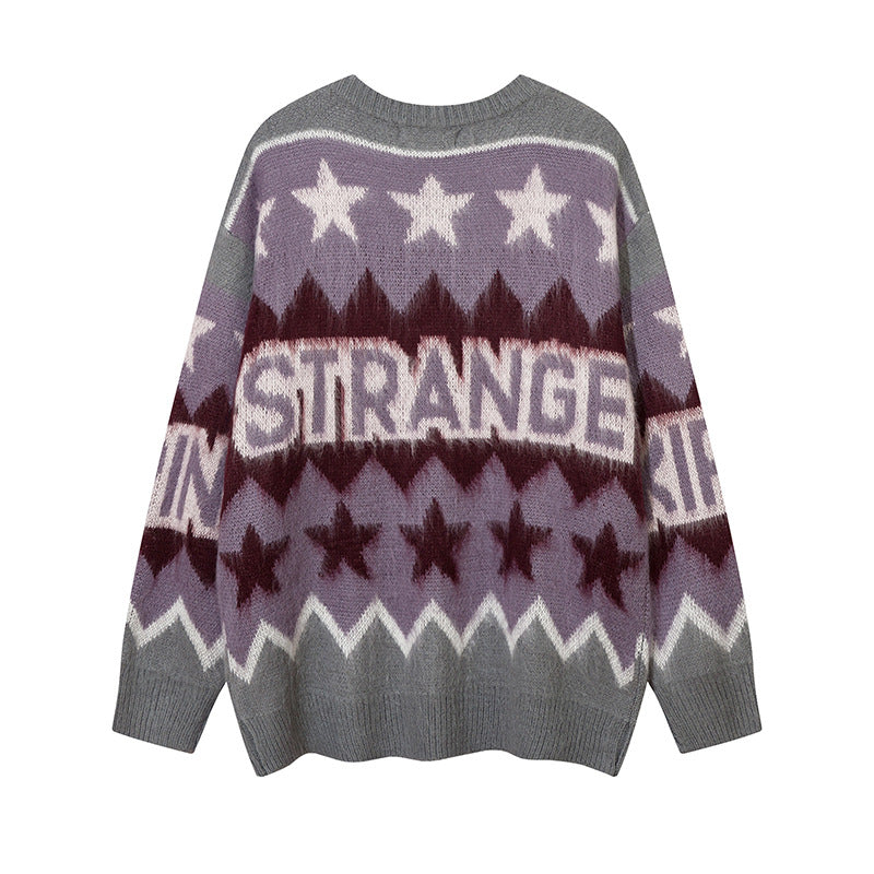 Women Sweater Vintage Star Jacquard Idle Style