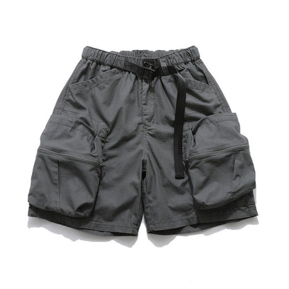 Men Shorts Vintage City Boy Functional Workwear Shorts Multi-Pocket Cropped Casual Pants
