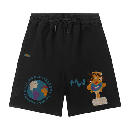 Men Shorts Hiphop Vintage Flame Print Sports Shorts