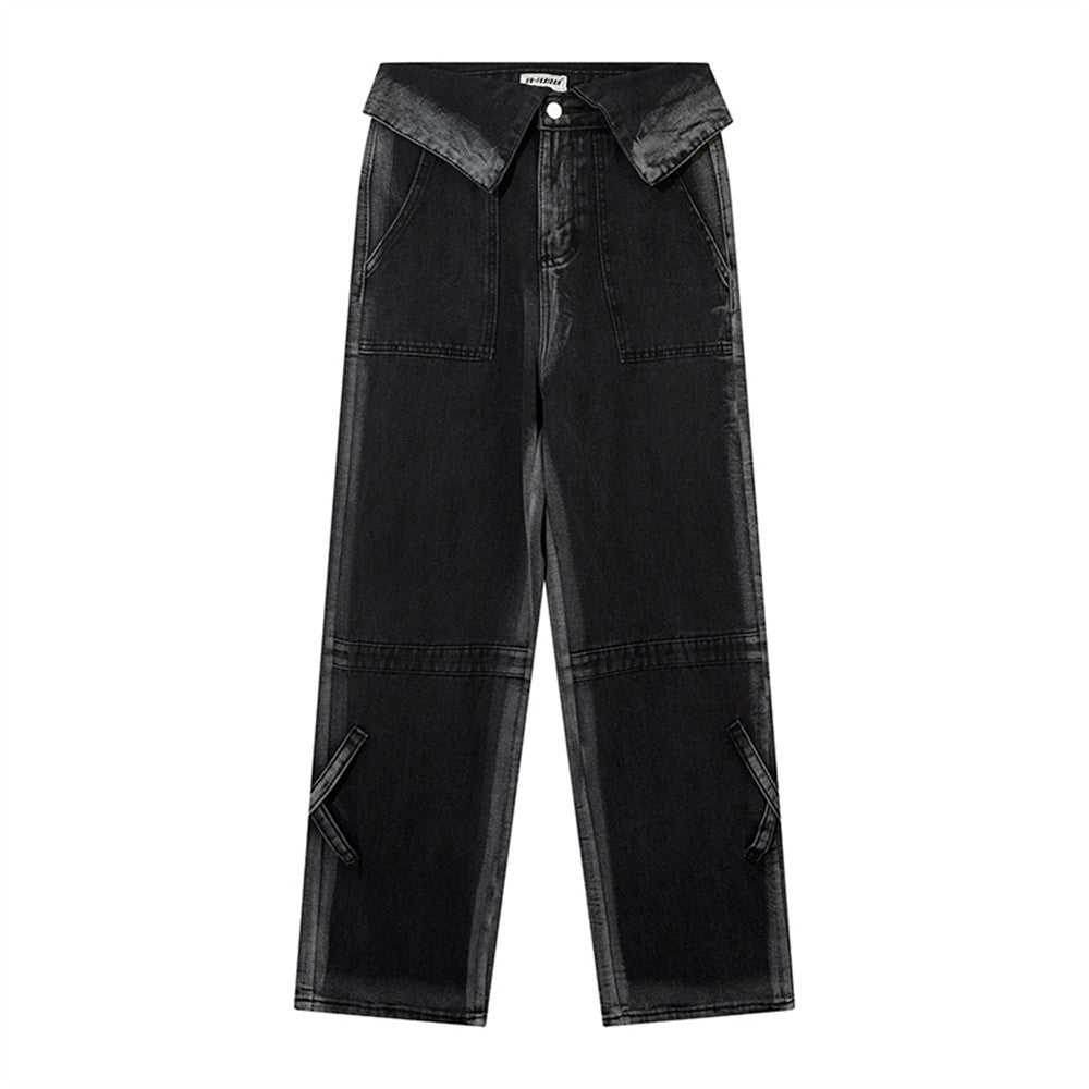 Women Pants High Waist Flanging Straight Jeans