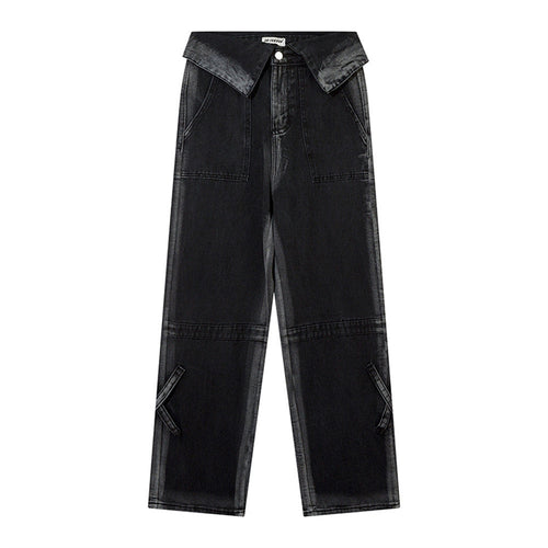 Women Pants High Waist Flanging Straight Jeans
