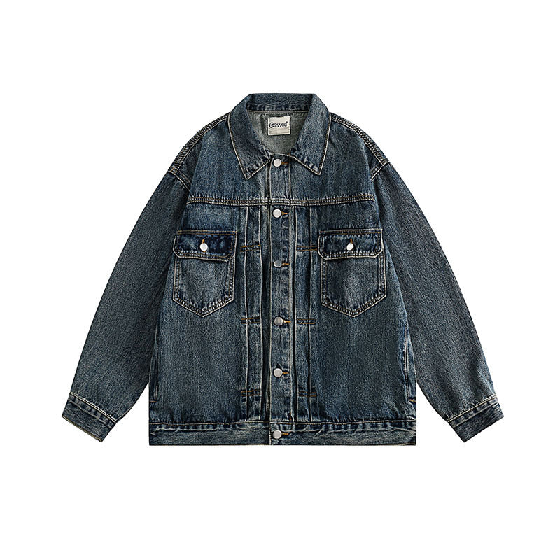 Women Jackets Vintage Denim Jacket Distressed Lapel Denim Jacket