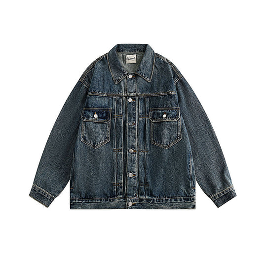 Women Jackets Vintage Denim Jacket Distressed Lapel Denim Jacket
