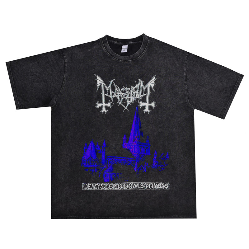 Rock Star T Shirt Mayhem Mutilated Band Washed Distressed T-shirt Cotton Short Sleeve Men and Women