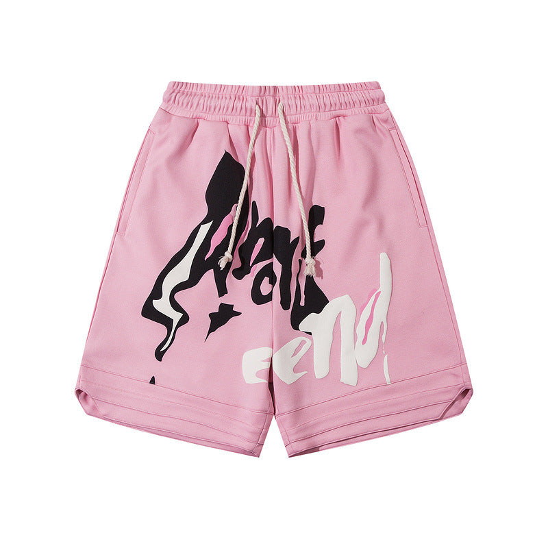 Men Shorts Track Sweatpants Male Hip Hop Loose-Fitting Wide-Leg Short Jumpsuit