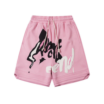 Men Shorts Track Sweatpants Male Hip Hop Loose-Fitting Wide-Leg Short Jumpsuit